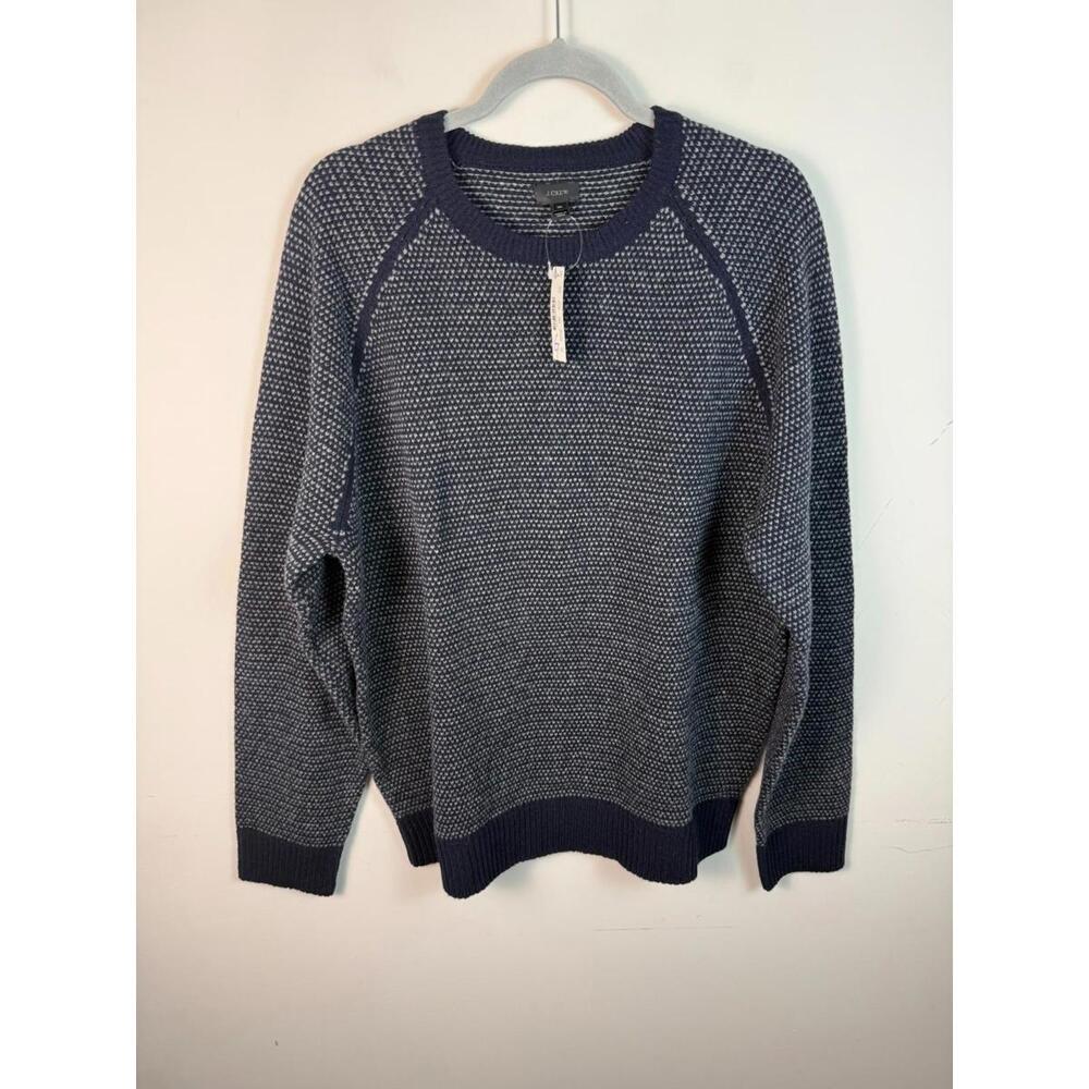 *NWT* J. Crew 100%‎ Lambswool Birdseye Pullover Sweater Crewneck Navy Blue XL